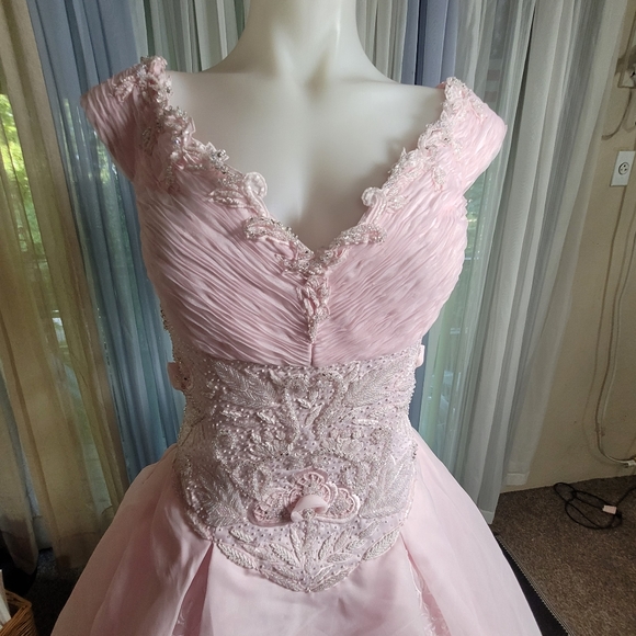 ☆ Boutiqe size 18 bridal maxi gown pink A line embroidered and sequence pink - Picture 9 of 12